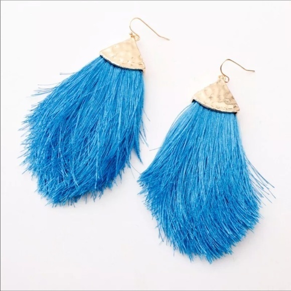 Jewelry - Teal Blue & Gold Long Tassel Earrings NWT